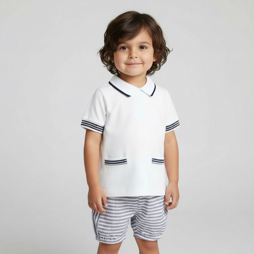 Deolinda boys navy and white striped shorts set 