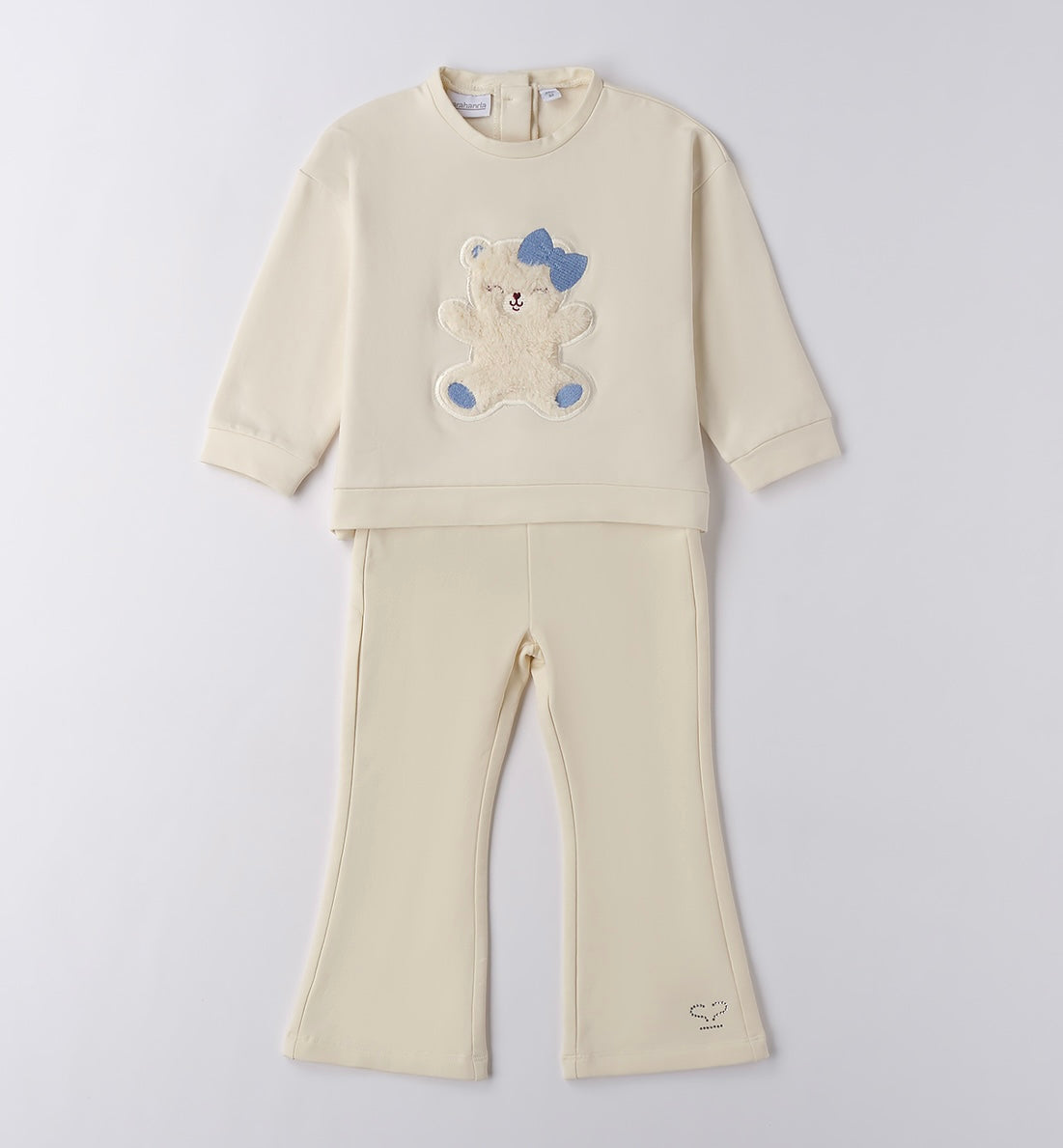 Sarabanda girls cream flared pant tracksuit with teddy bear detail 