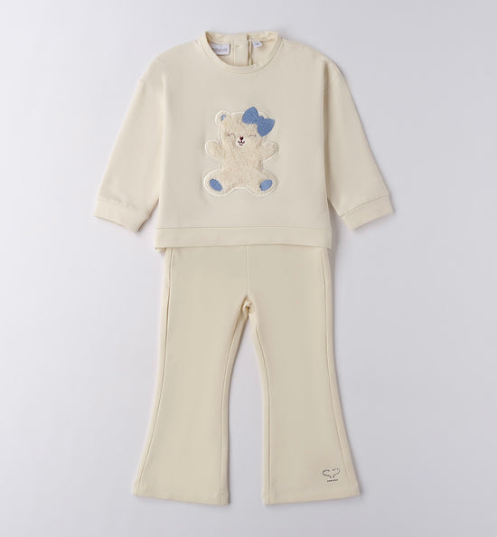 Sarabanda girls cream flared pant tracksuit with teddy bear detail 