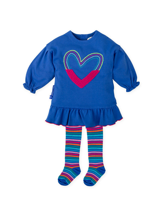 Agatha Ruiz De La Prada girls blue dress and stripy tights 