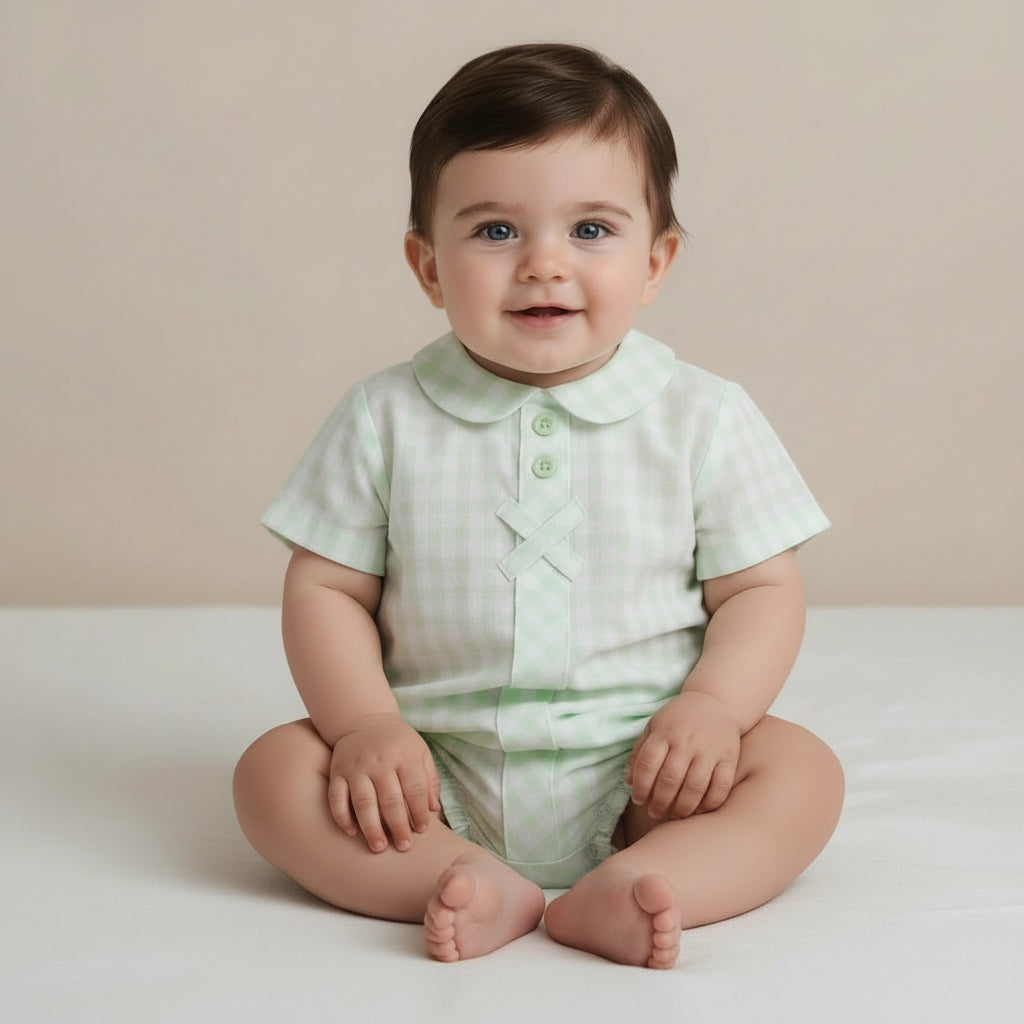 Pastels & Co mint green gingham romper 