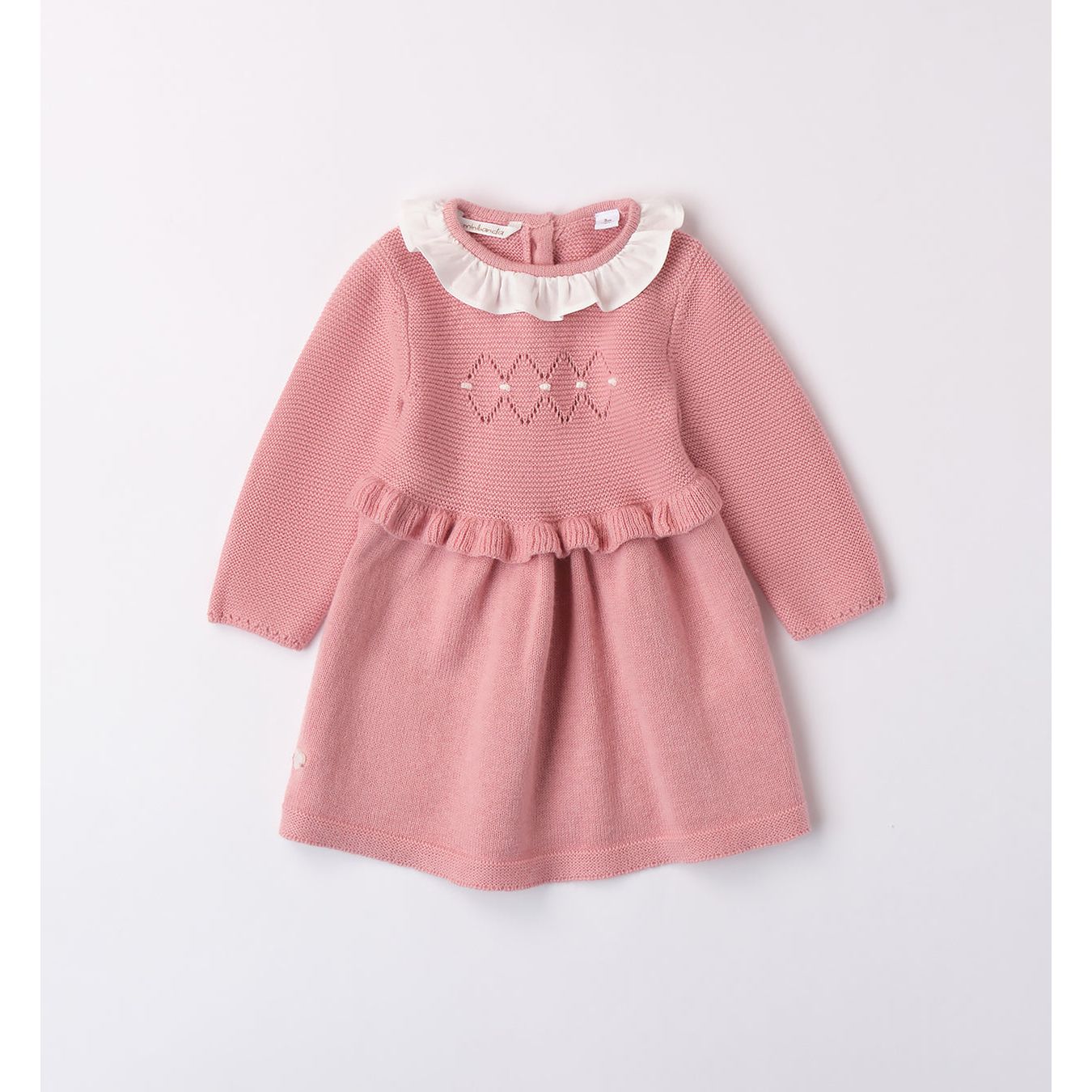 Baby girls dusky pink dress with white ruffle collar - Adora Childrenswear