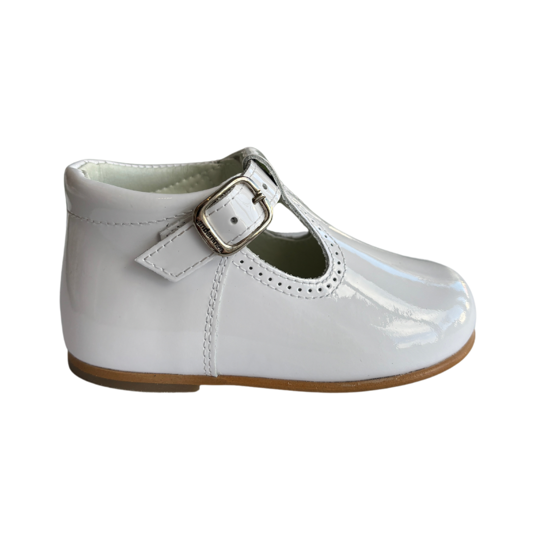 White Patent Leather T Bar Shoes 3994