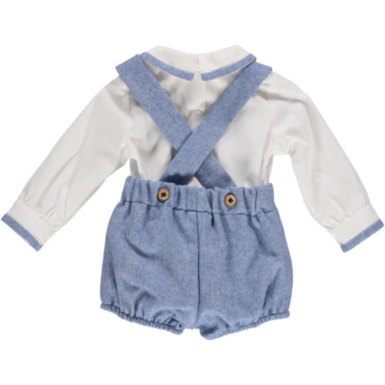 Piccola Speranza boys blue traditional dungaree shorts and shirt - Adora Childrenswear