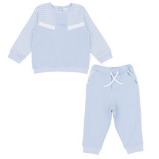 Pastels boys blue and white tracksuit with dogtooth print 