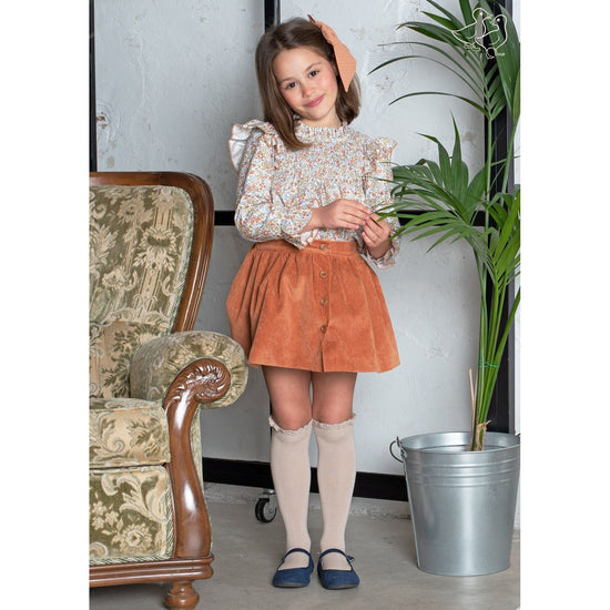 Corduroy Skirt And Floral Blouse 2314 - Lala Kids 
