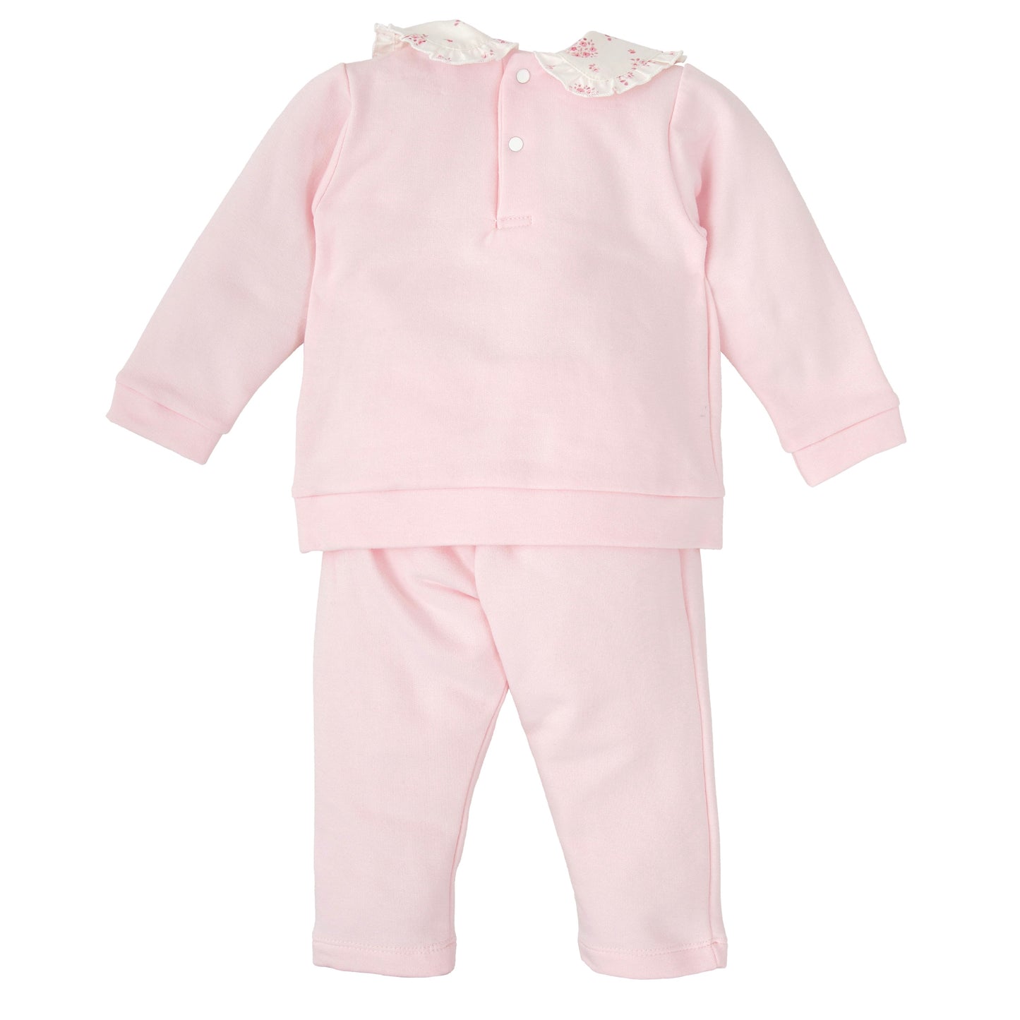 Babidu girls pink cotton tracksuit with floral detailing 