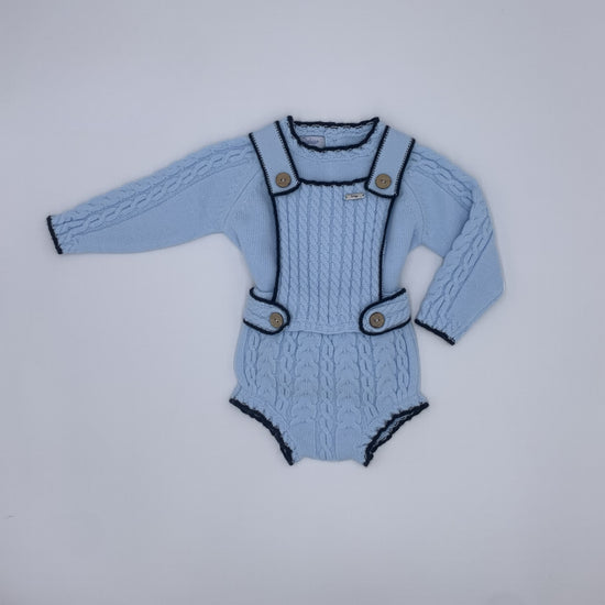 Baby blue knitted romper and matching jumper set from Rahigo - Adora Childrenswear