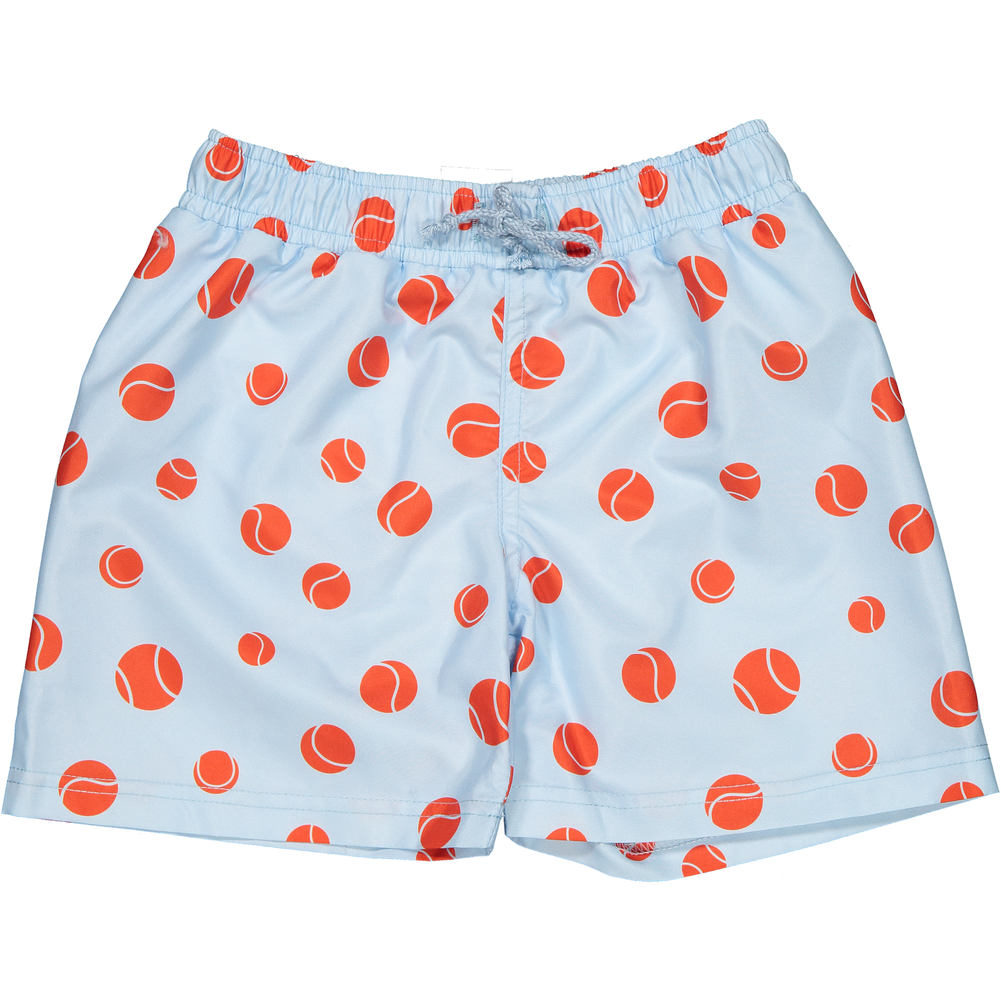 Pale blue swim shorts for kids with orange tennis ball print - Adora