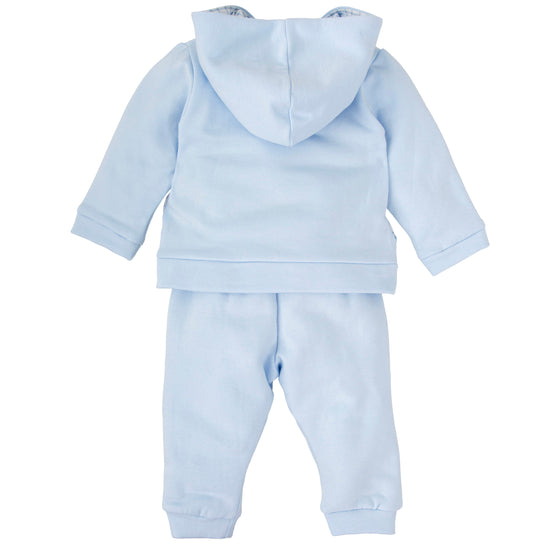 Babidu AW25 boys pale blue cotton tracksuit with hood and check detailing on pockets 