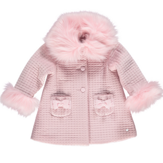 Piccola Speranza girls pink velvet coat with fur collar - Adora Childrenswear