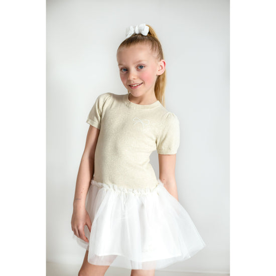 Lili Gaufrette gold lured and white tulle dress 