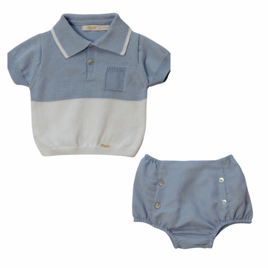 Rigola baby boys blue knit polo top and shorts - Adora Childrenswear