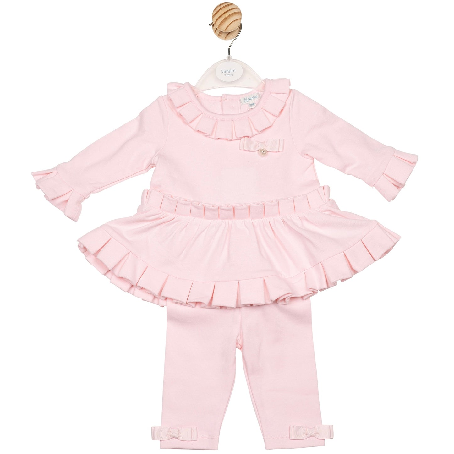 Mintini baby pink pleated tunic and leggings set for girls 