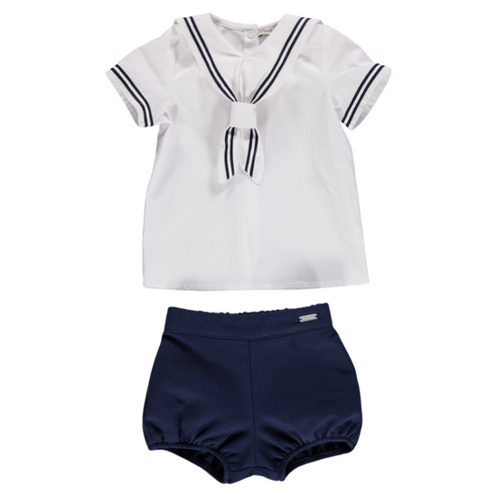 Piccola Speranza boys white and navy sailor top and shorts - Adora 