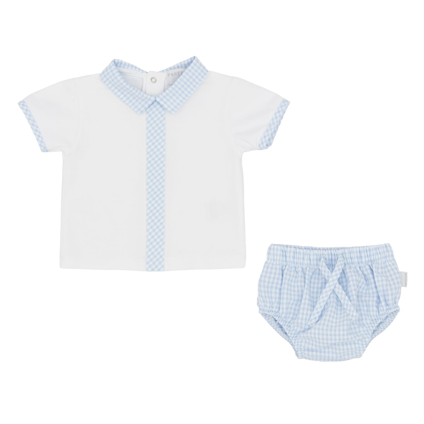 Pastels & Co boys blue and white gingham jam pants set 