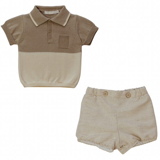 Baby boys beige polo top and short by Rigola Baby Wear - Adora