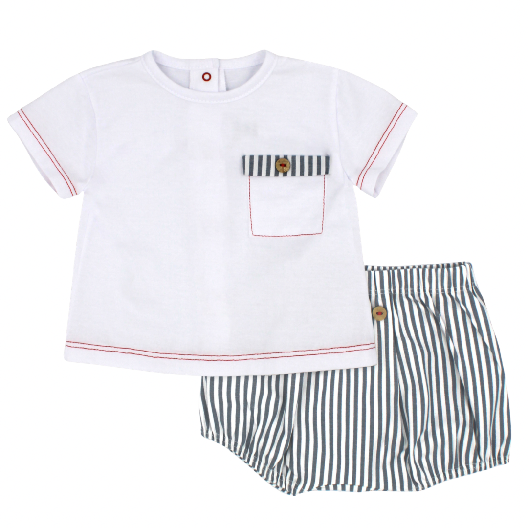 Rapife baby boys navy and white striped shorts set 