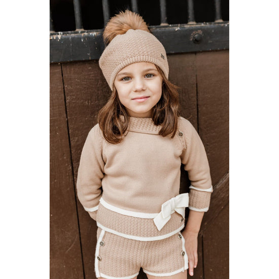 Girls knitted jumper and shorts in camel and cream from Spanish brand Rahigo