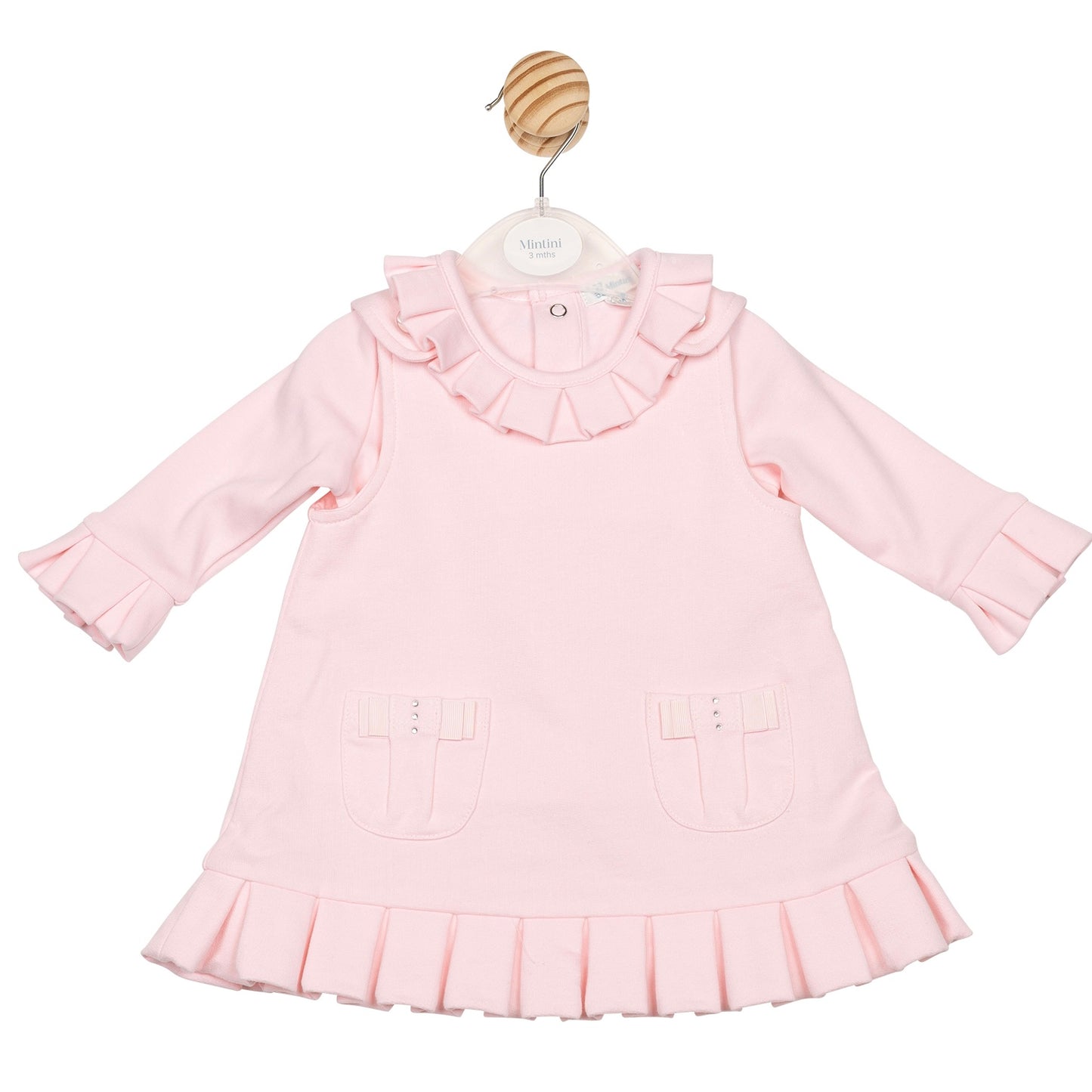 Mintini baby girls pink pleated pinafore dress and top  