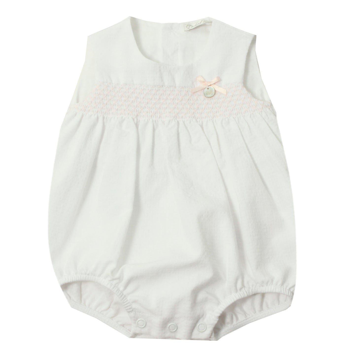 Baby girls white smocked romper for Summer - Adora Childrenswear 