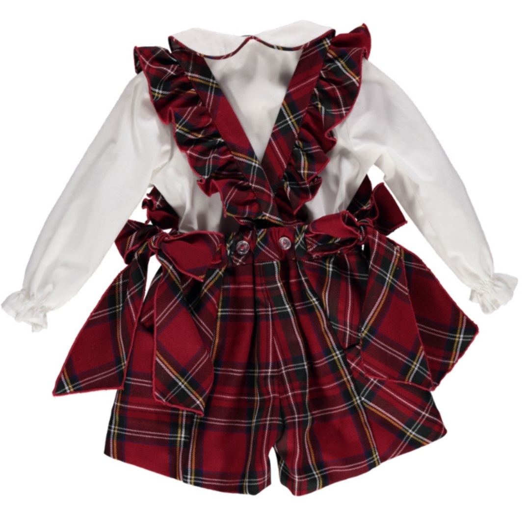 Piccola Speranza girls red and navy tartan play suit with blouse - Adora Childrenswear