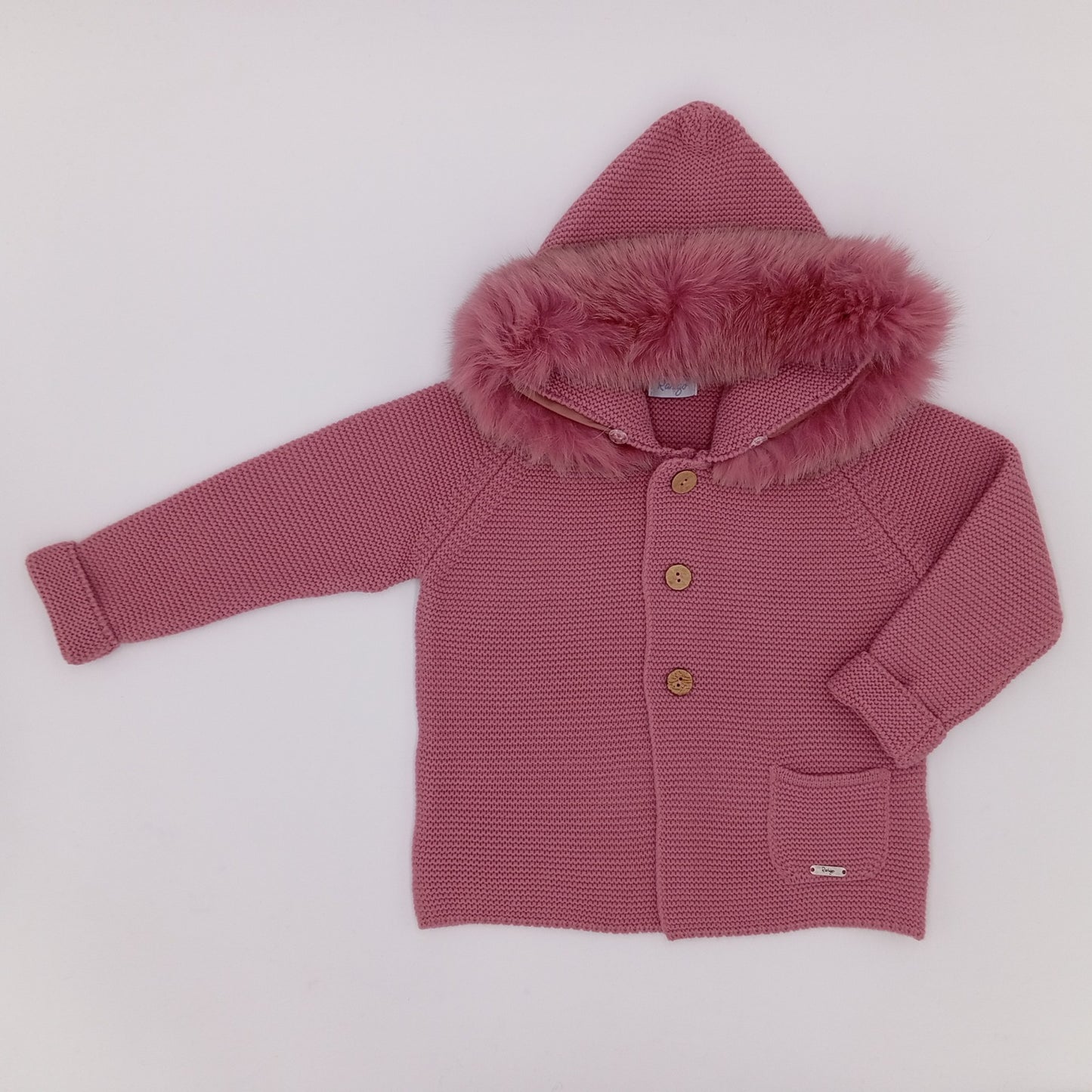 Rahigo dusky pink fur hood coat 