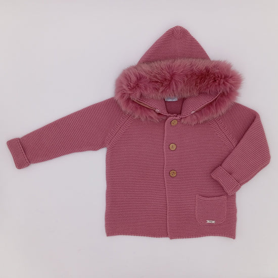 Rahigo dusky pink fur hood coat 