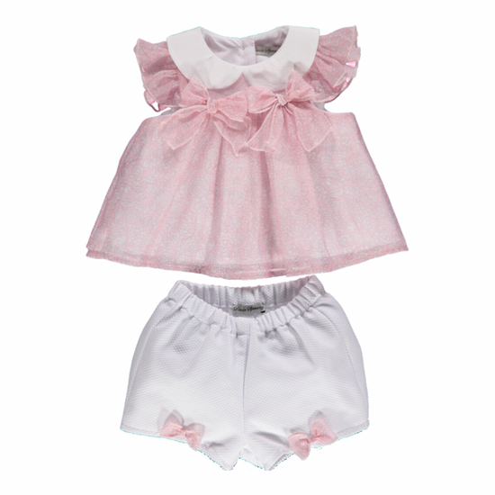 Piccola Speranza baby girls pink top and white shorts - Adora Childrenswear