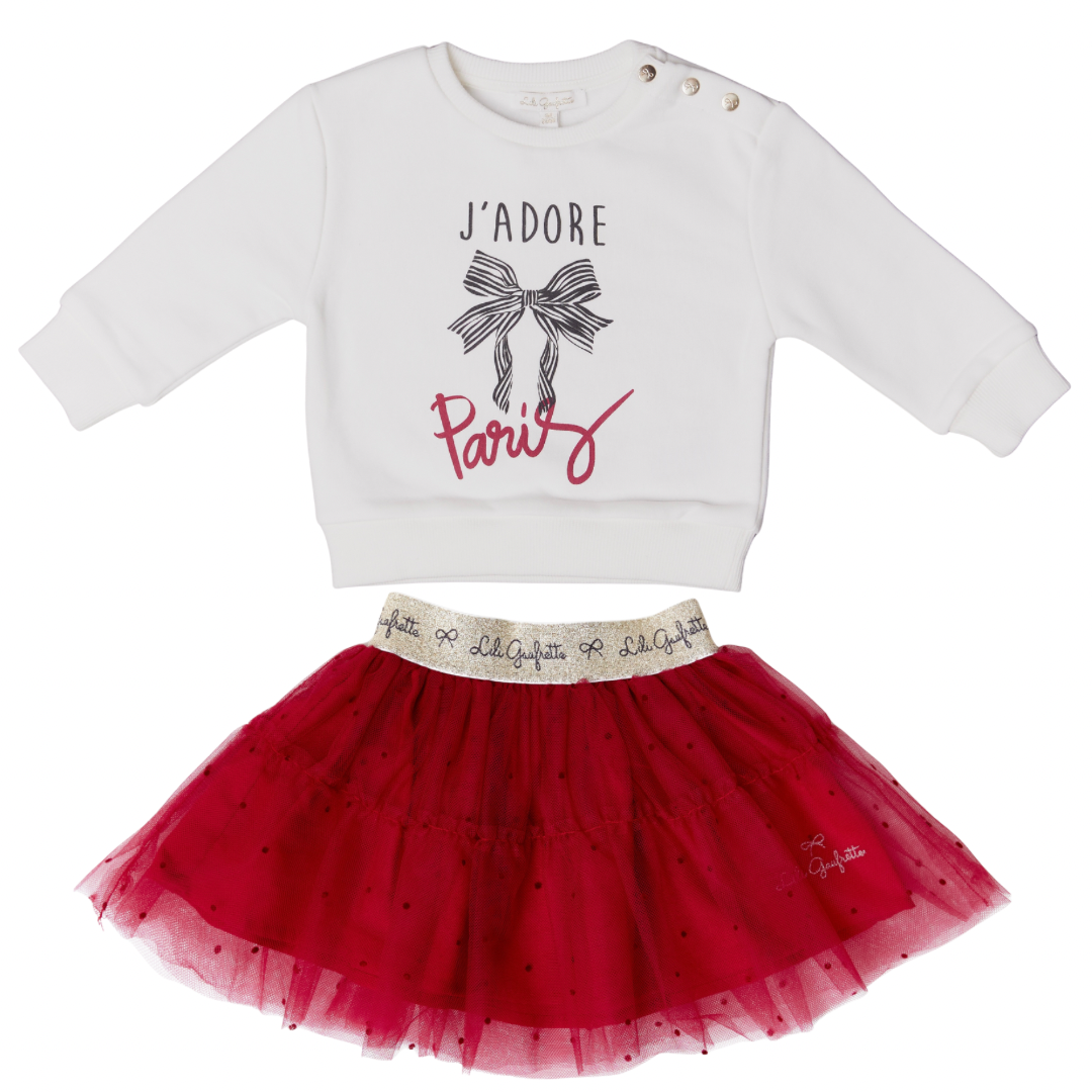Lili Gaufrette baby girls burgundy tutu skirt and sweater set 