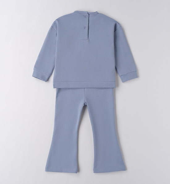 Sarabanda girls flared jogging set in blue with teddy bear detail 