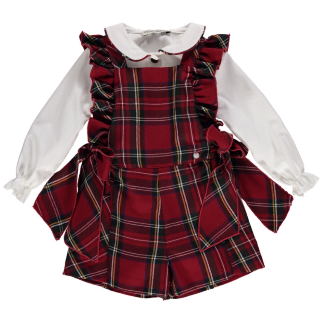 Piccola Speranza girls red tartan ruffle playsuit - Adora Childrenswear