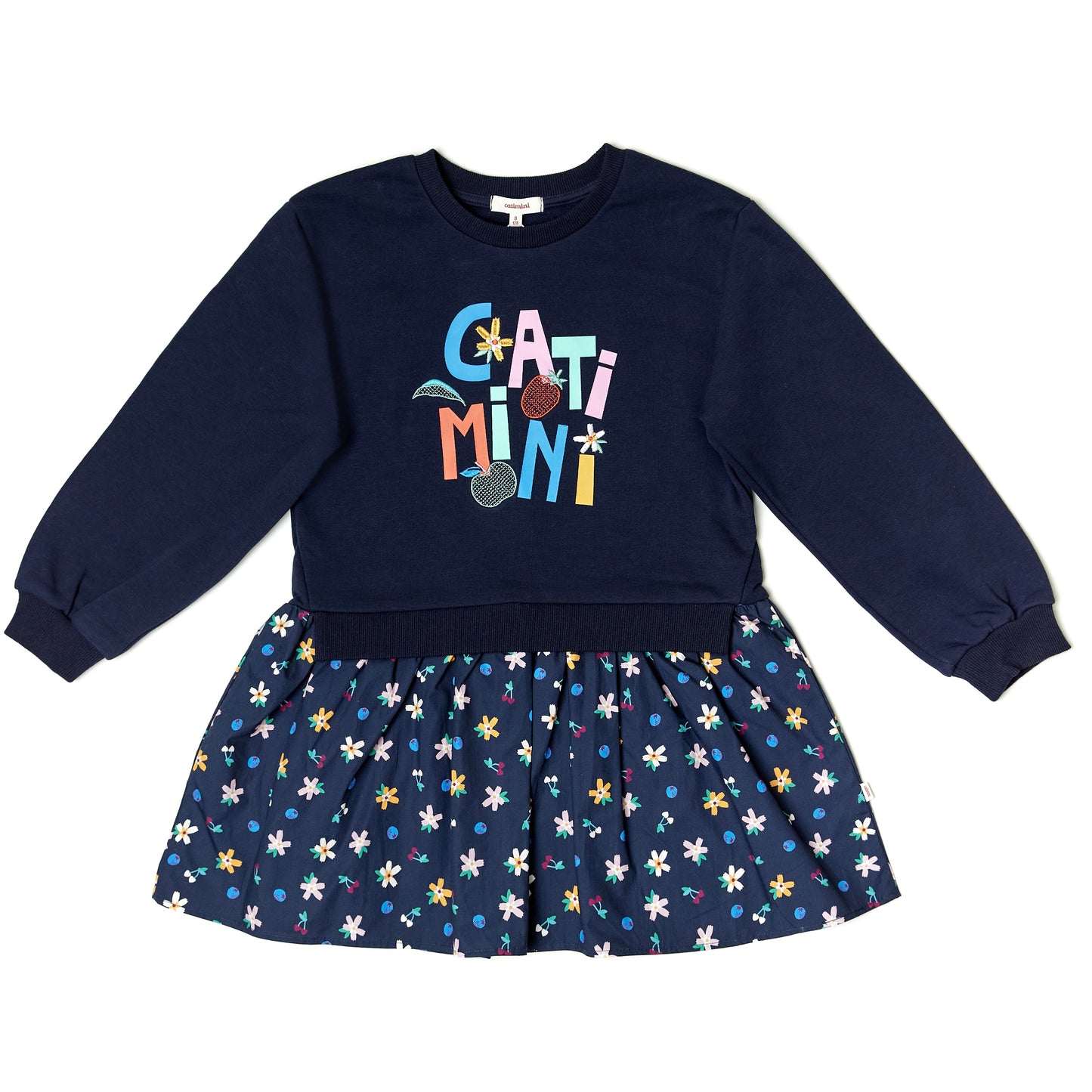 Catimini girls navy dress with multi coloured flowers 