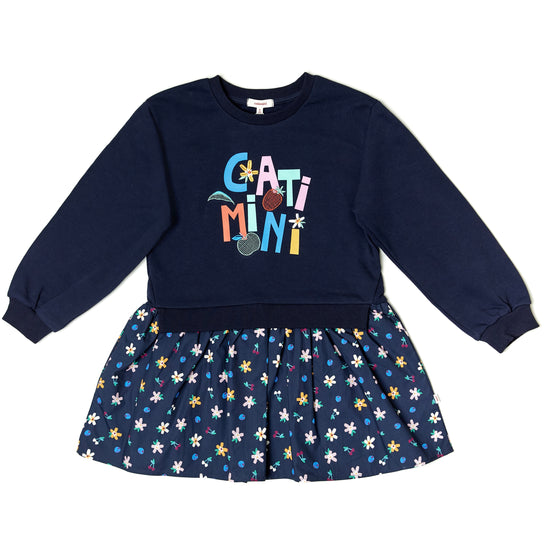 Catimini girls navy dress with multi coloured flowers 