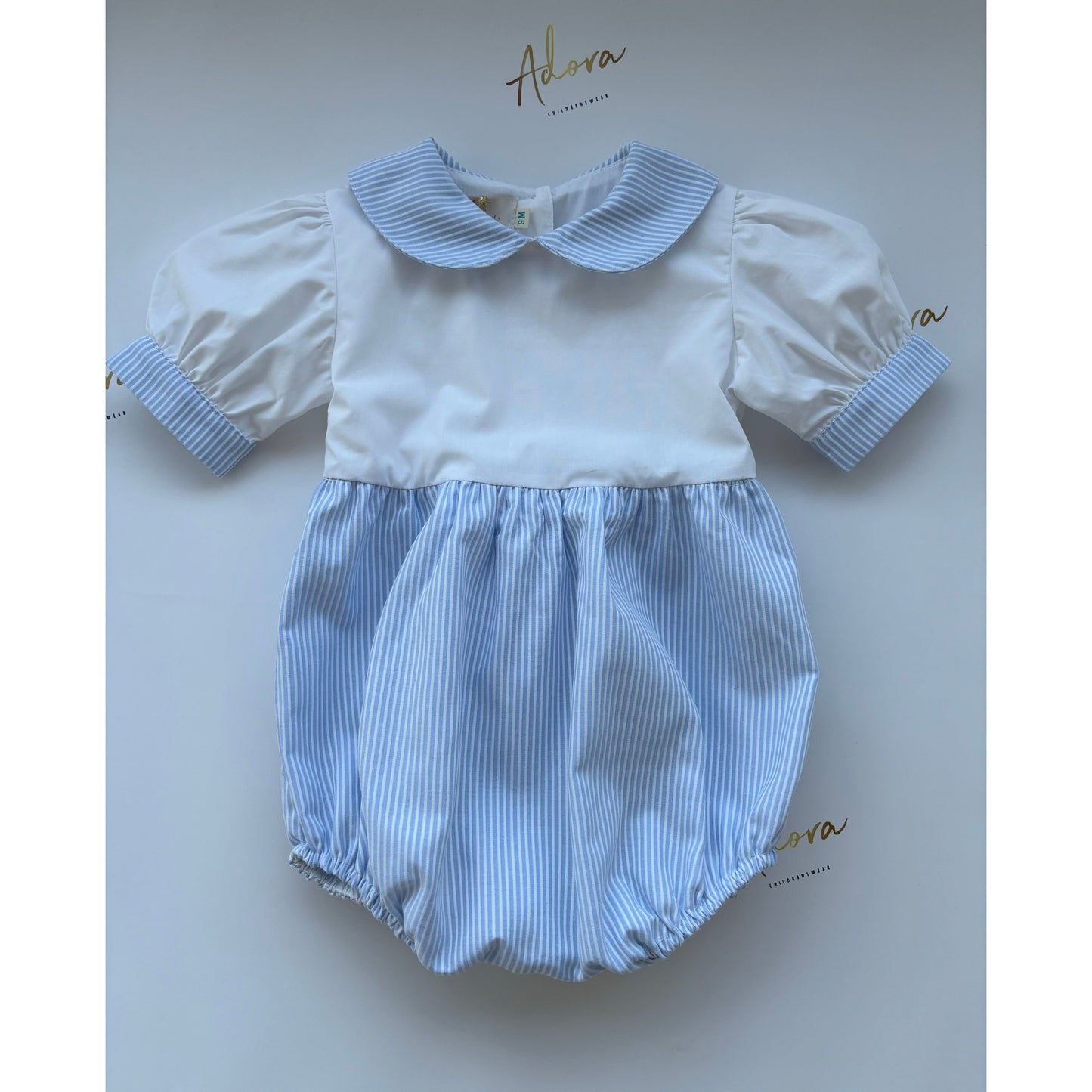 Baby boys blue and white heirloom romper - Adora Childrenswear