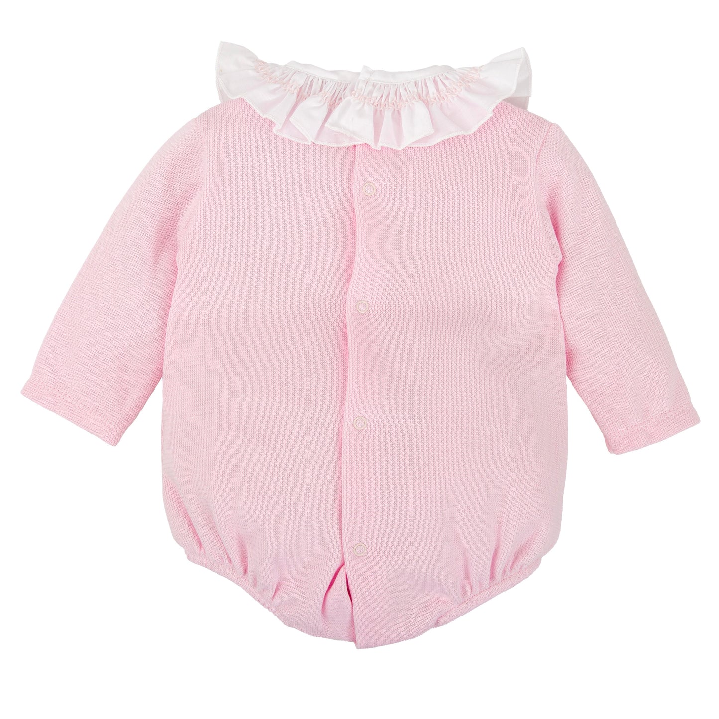 Babidu baby girls pink cotton romper with smocked detailing on chest and collar 