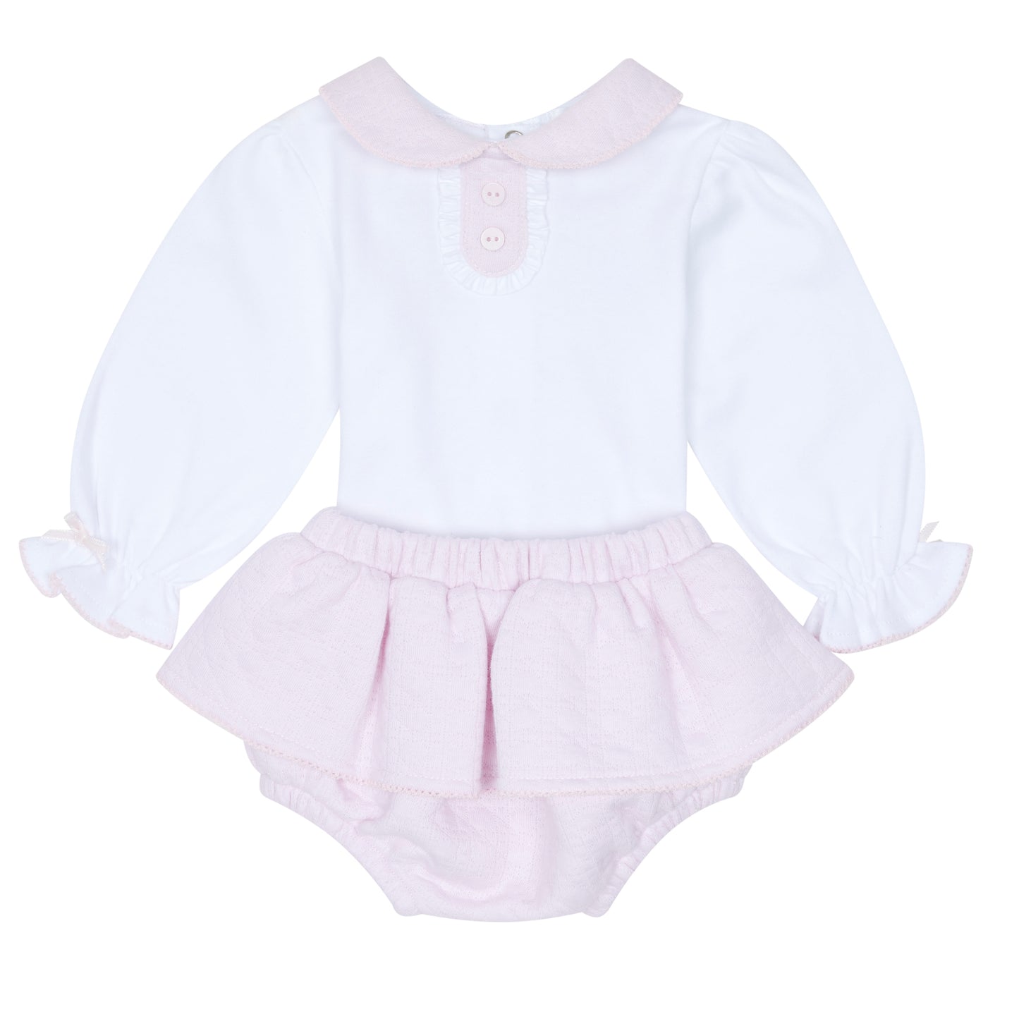 Deolinda baby girls pink jam pants and white blouse set