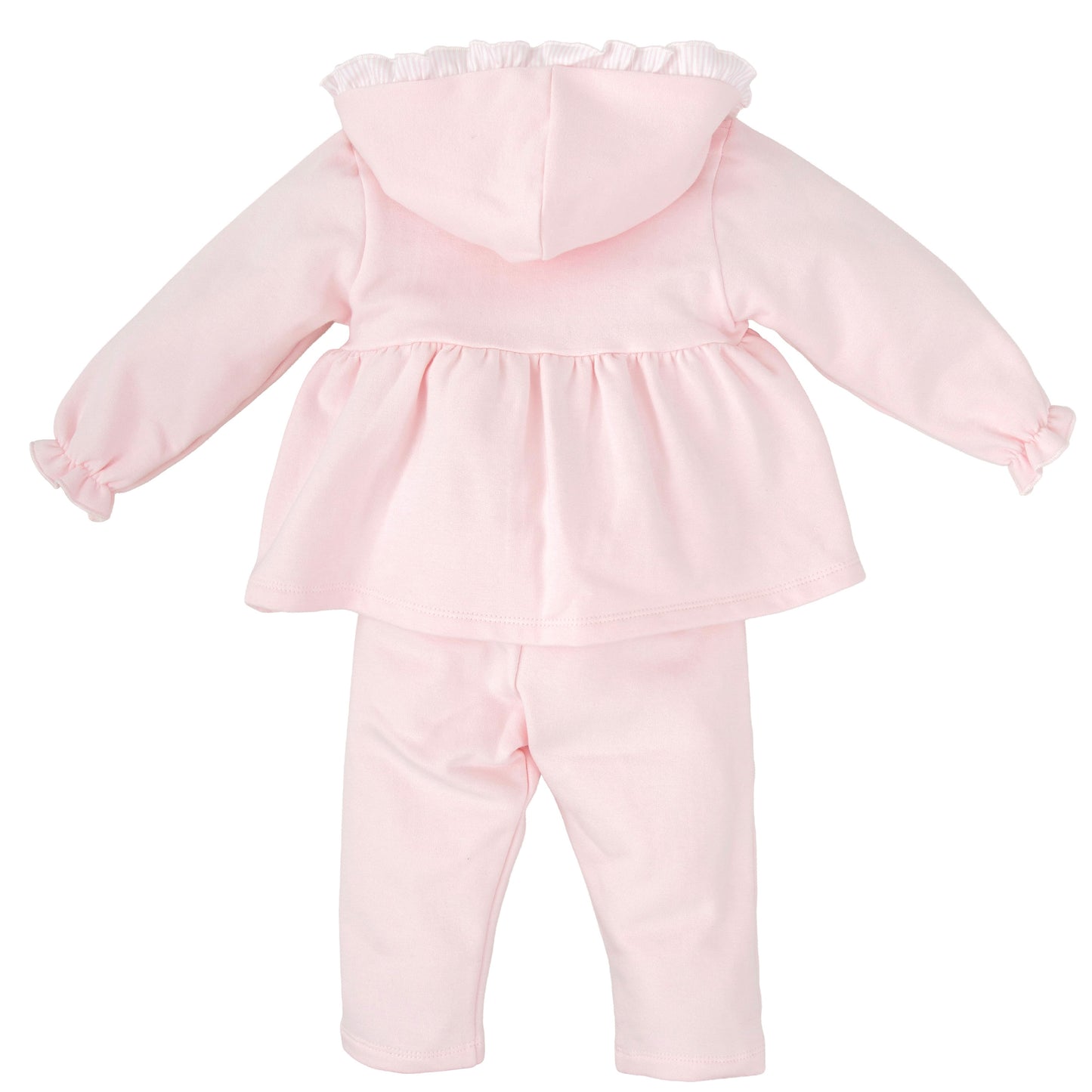 Babidu little girls pink cotton tracksuit with frill hood