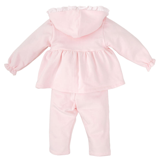 Babidu little girls pink cotton tracksuit with frill hood