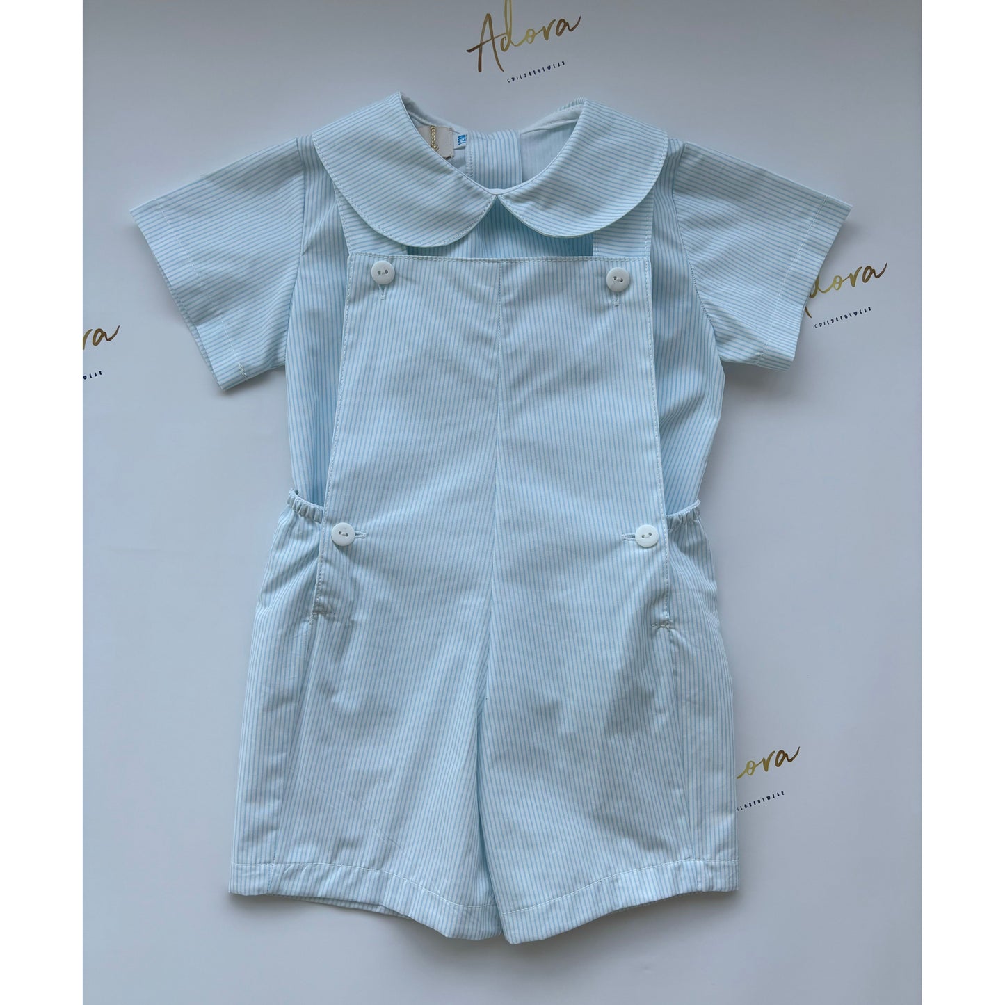 Boys pale blue and white dungarees and shirt - Adora Childrenswear