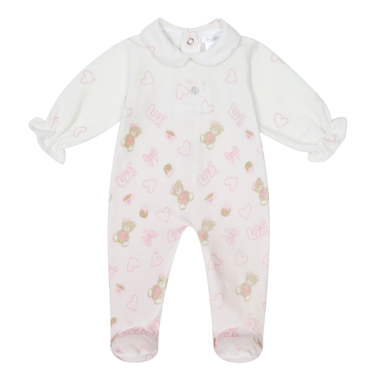 Deolinda baby girls pink ombré soft velour babygrow with teddy bear print 