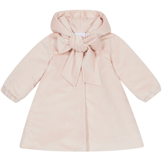 Girls pink velvet coat with hood and bow - Adora Childrenswear