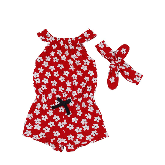 Little girls red floral Summer playsuit - Adora Childrenswear