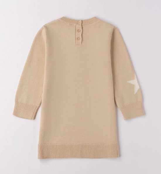 Sarabanda girls beige knitted jumper dress with cream star detail 