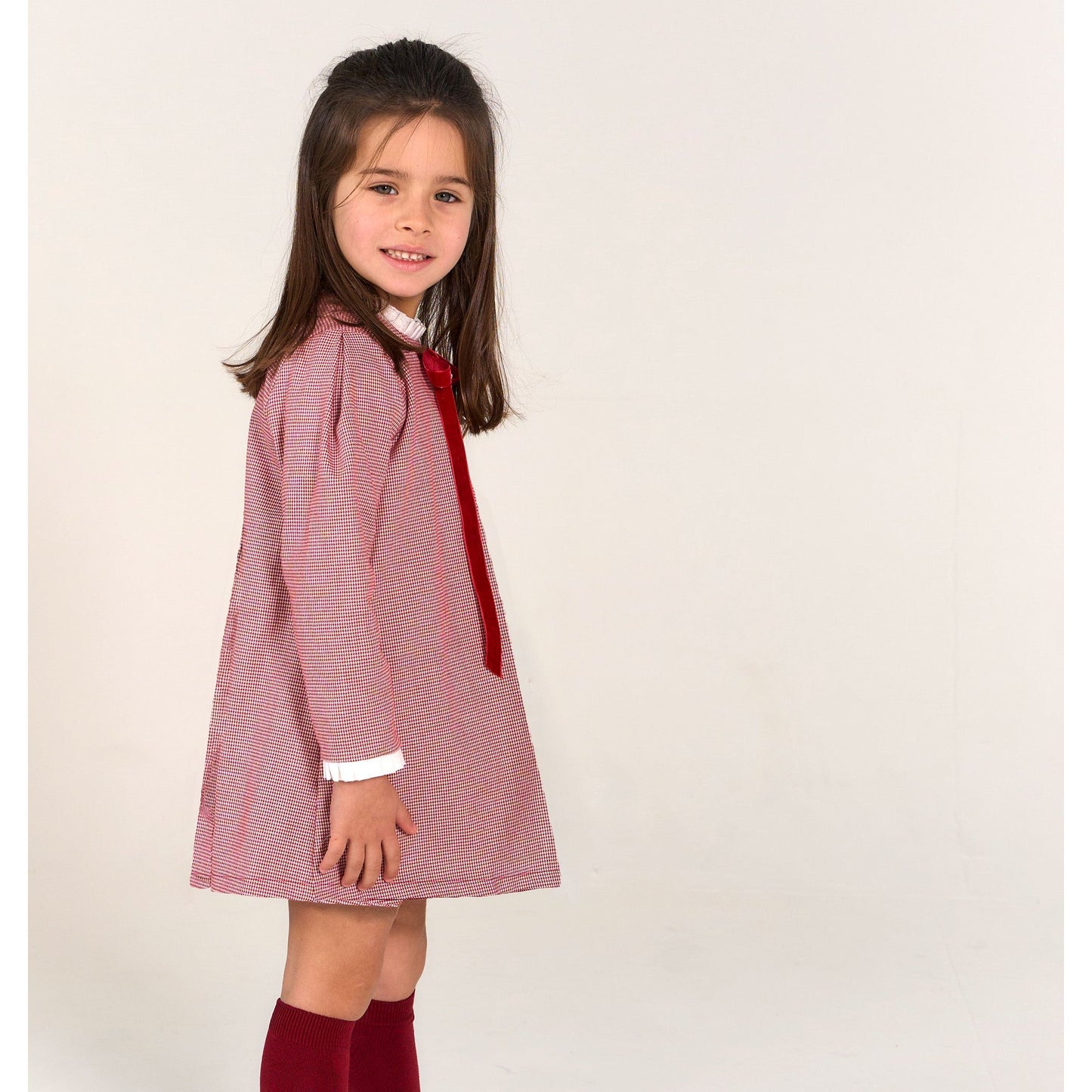 Rapife girls red houndstooth dress with red velvet bow 