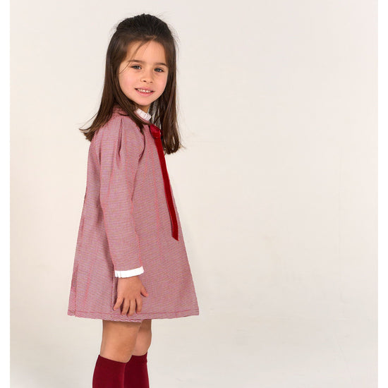 Rapife girls red houndstooth dress with red velvet bow 