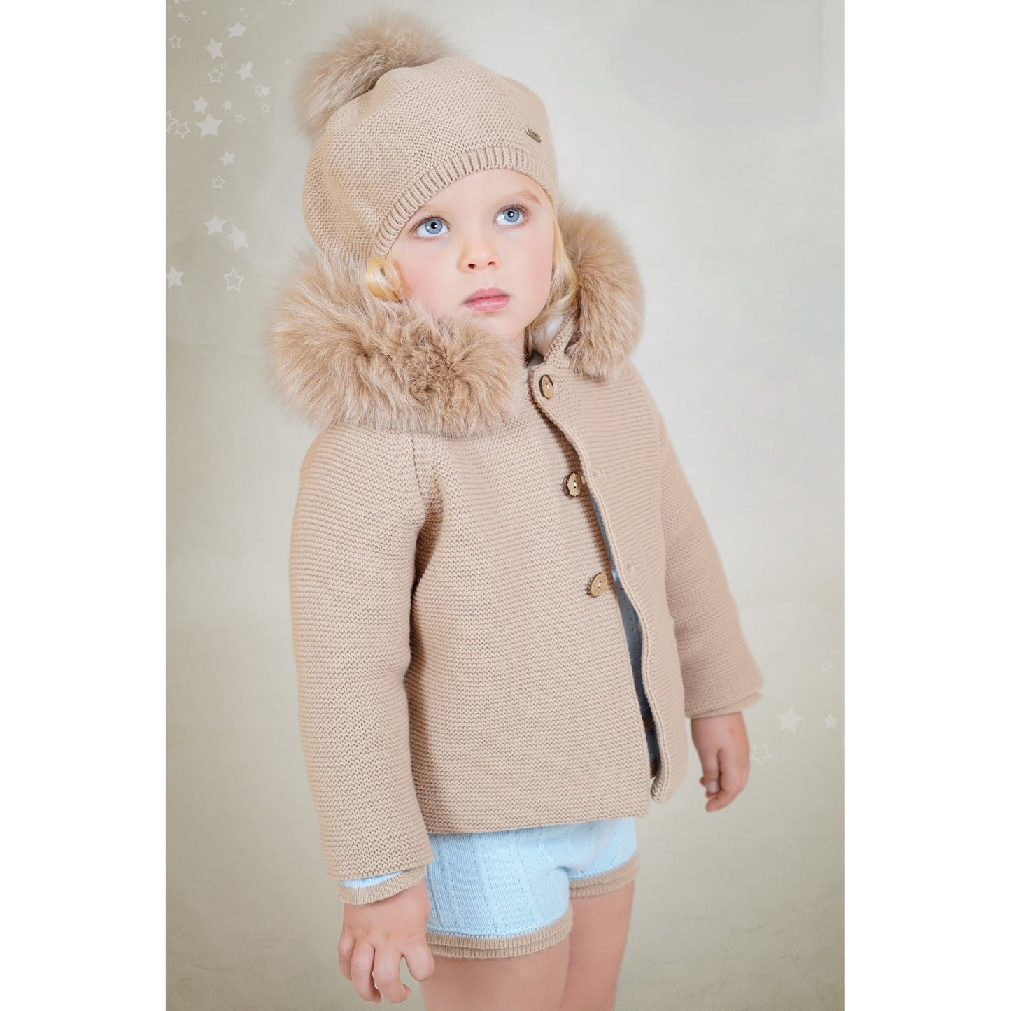 RAHIGO AW25 Camel Unisex Fur Hood Cardigan Coat Kids Outerwear