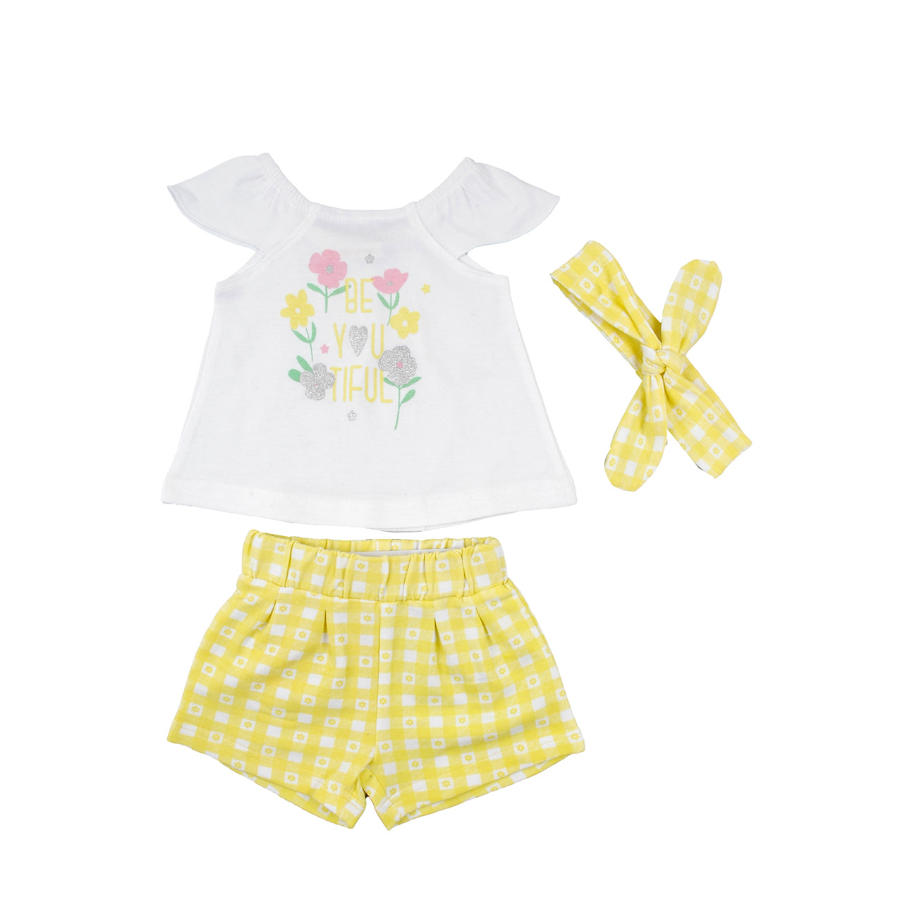 Girls yellow summer shorts set designed in Spain - Adora 