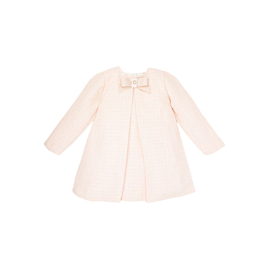 Girls pretty pink tweed dress with ribbon bow details- Jamiks - Adora Childrenswear