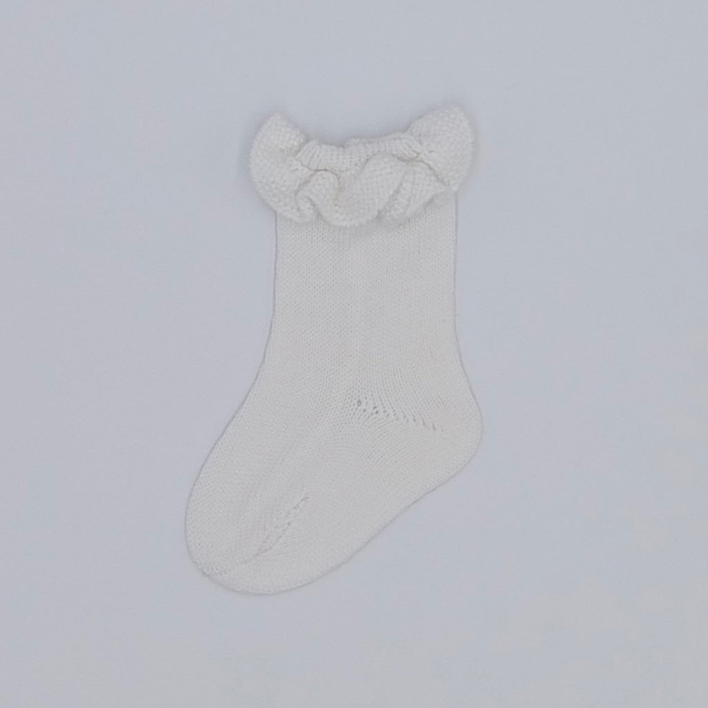 Rahigo SS26 white frilly fine knit ankle socks 